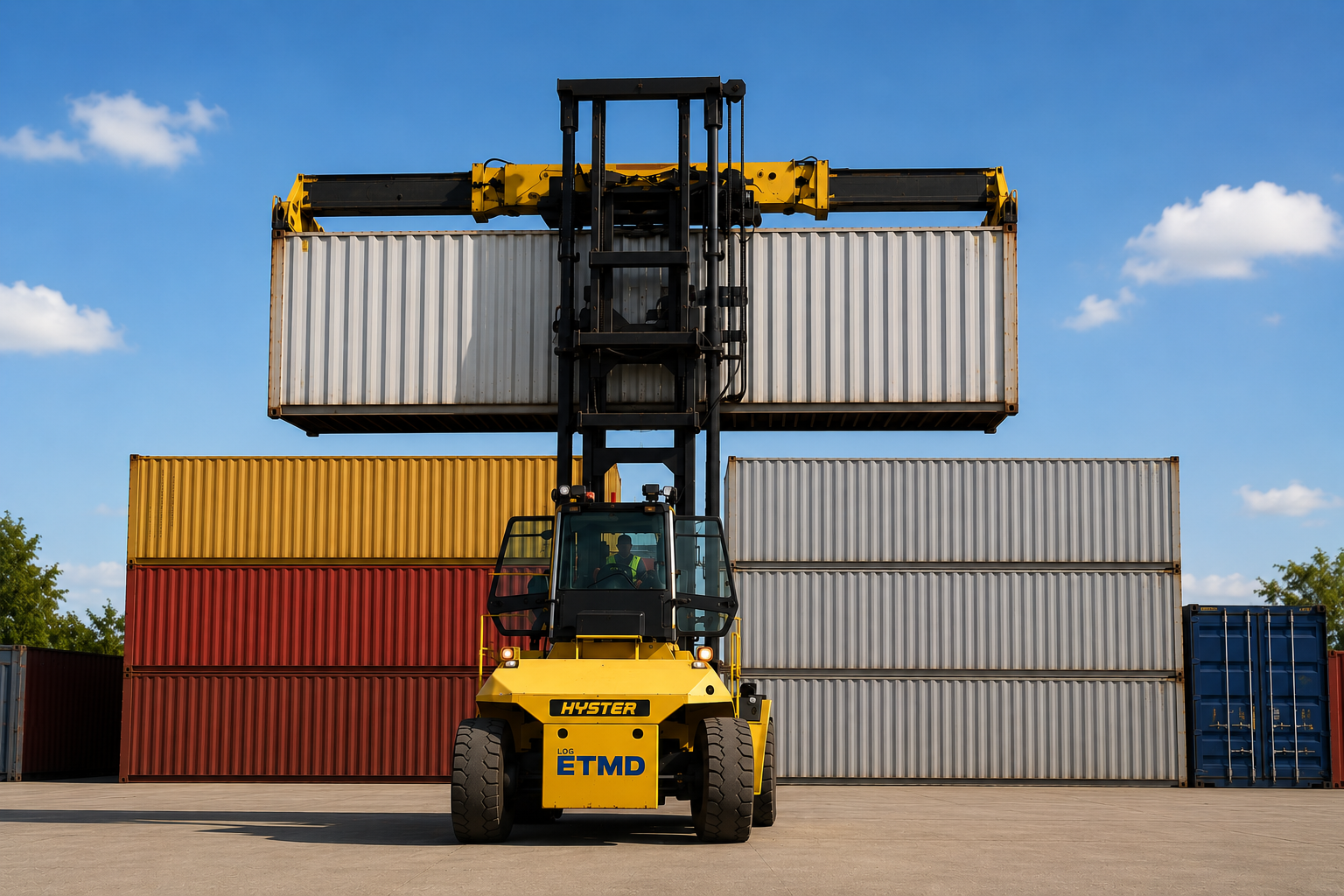 Engin Hyster ETMD avec conteneurs Maersk